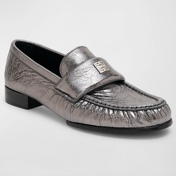 NEW$925 GIVENCHY 4G Metallic Medallion Loafers in Laminated Leather Sz 37.5 - Picture 1 of 15